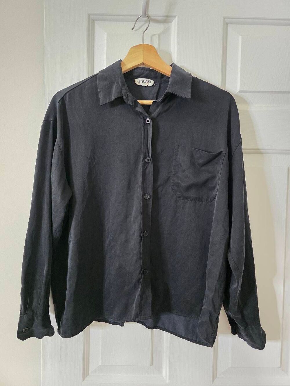 Djerf Avenue Black Oversized Button Up Shirt Cupro Cotton Long Sleeve Size XS